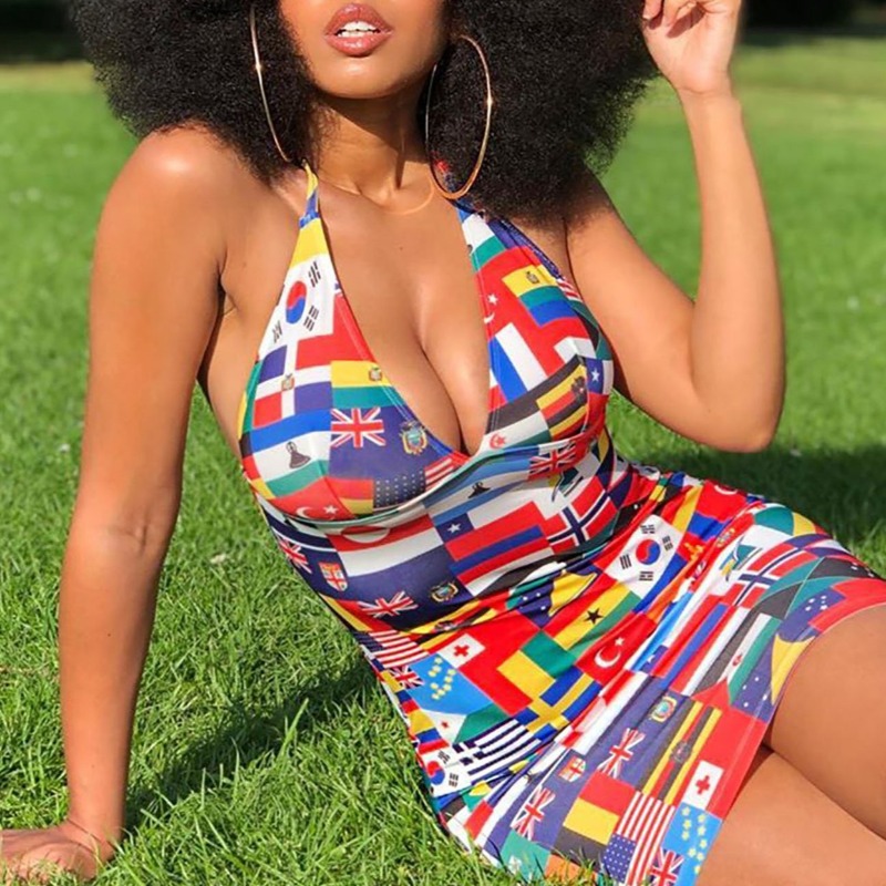 

lovely Street V Neck Print Multicolor Mini Dress, Multi