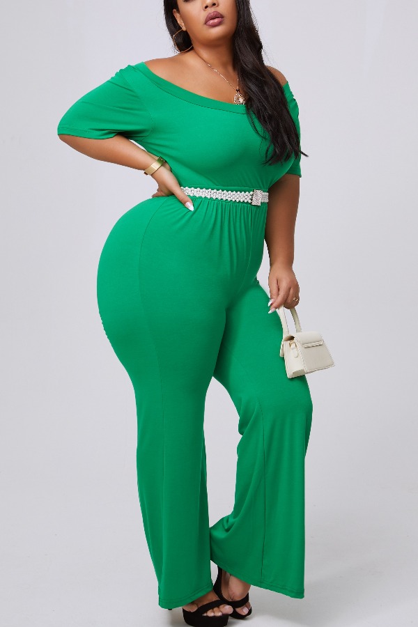 

lovely Casual Basic Green Plus Size One-piece Jumpsuit
