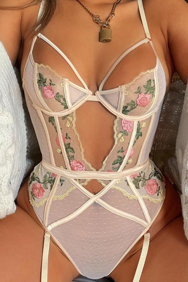 

lovely Sexy Embroidered Hollow-out White Teddies
