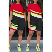 lovely Casual Patchwork Black Two-piece Shorts Set