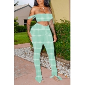 lovely Casual Off The Shoulder Tie-dye Print Green