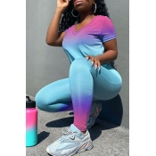 LW Casual Tie-dye Patchwork Blue Two-piece Pants S