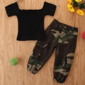 Lovely Girl Casual Camo Print Black Two-piece Pant