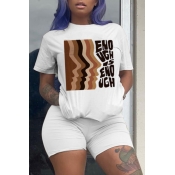 LW Casual Print White Two-piece Shorts Set