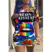 Lovely Casual Lip Print Multicolor One-piece Rompe