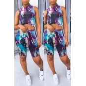 lovely Casual Tie-dye Black Two-piece Shorts Set