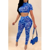 LW SXY Casual Print Blue Two-piece Pants Set