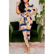 lovely Trendy Print Blue Two-piece Pants Set