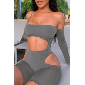 lovely Trendy Hollow-out Grey One-piece Romper