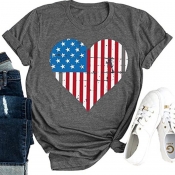 lovely Independence Day Casual Print Dark Grey T-s