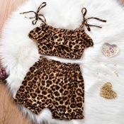 lovely Casual Leopard Print Girl Two-piece Shorts 