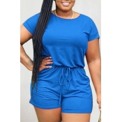 lovely Leisure Lace-up Blue One-piece Romper