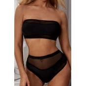 lovely Patchwork Black Two-piece Swimsuit