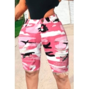 lovely Casual Camo Print Pink Denim Shorts