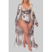 Lovely Print Brown Plus Size One-piece Swimsuit(Wi