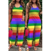 lovely Trendy Rainbow Striped Multicolor One-piece