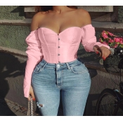 LW Sexy Dew Shoulder Skinny Pink Blouse