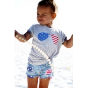 lovely Independence Day Casual Print Grey Girl Two