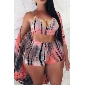 Lovely Plus Size Tie-dye Pink Three-piece Swimsuit