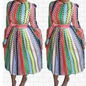 Lovely Bohemian Rainbow Striped Multicolor Mid Cal