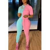 lovely Leisure Fold Design Patchwork Pink Two-piec