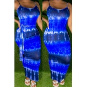 lovely Bohemian Tie-dye Blue Ankle Length Dress