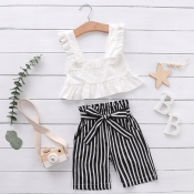 lovely Trendy Striped White Girl Two-piece Shorts 