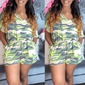 lovely Casual Camo Print Army Green One-piece Romp
