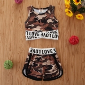 lovely Sportswear Camo Print Girl Twopiece Shorts 