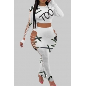 Lovely Sexy Letter Print White Plus Size Two-piece