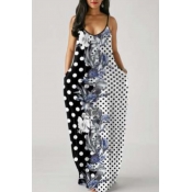 Lovely Casual Print Patchwork Black And White Maxi