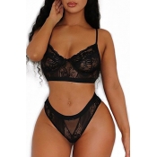 lovely Sexy Lace Hem Black Bra Sets