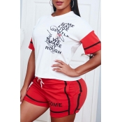 lovely Casual Letter Print Red Two-piece Shorts Se
