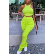 LW Stylish Fold Design Green Two-piece Pants Set