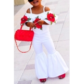 Lovely Trendy Rose Print White Girl Two-piece Pant