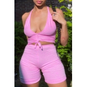 lovely Fold Design Pink Two-piece Swimsuit