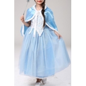 lovely Sweet Patchwork Baby Blue Girl Ankle Length
