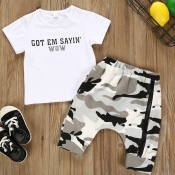 lovely Casual Letter Print White Boy Two-piece Sho