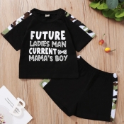 lovely Casual Letter Print Black Boy Two-piece Sho