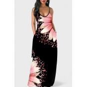 Lovely Bohemian V Neck Print Light Pink Maxi Dress