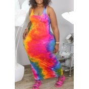 LW Plus Size Casual Tie-dye Pink Ankle Length Dres
