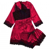 lovely Trendy Lace Hem Wine Red Sleepwear