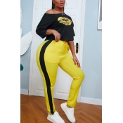 lovely Casual Lip Print Yellow Two-piece Pants Set