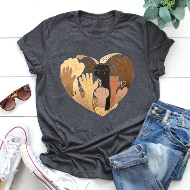 

lovely Leisure O Neck Heart Black T-shirt
