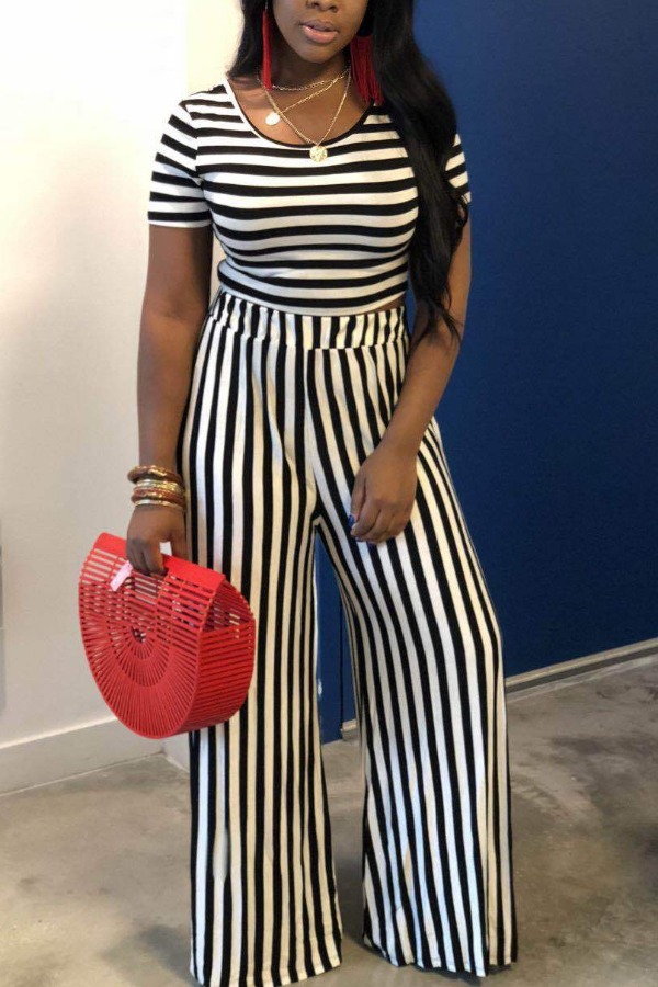 

lovely Trendy Striped Black Two Piece Pants Set