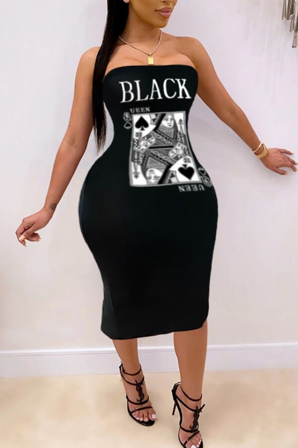 

LW Plus Size Off The Shoulder Poker Letter Print Dress, Black