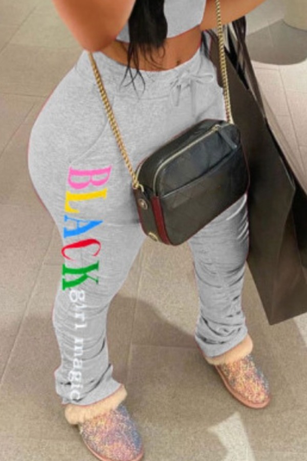 

Lovely Casual Letter Print Grey Pants