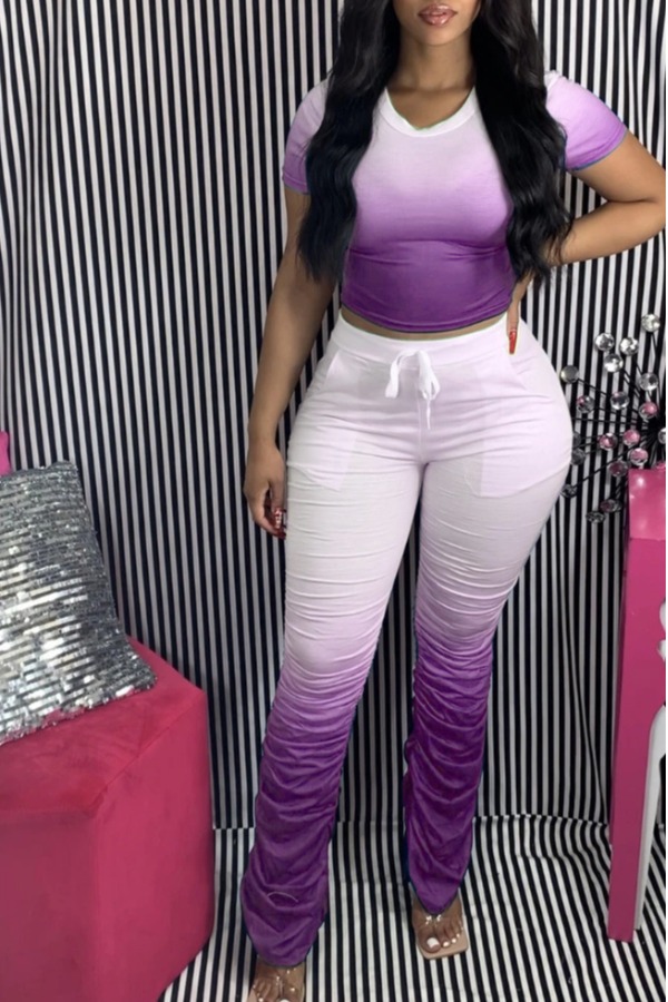 

LW Casual Gradual Change Purple Two Piece Pants Set