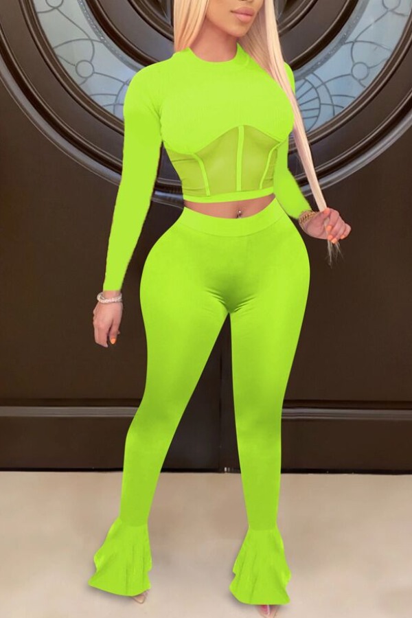 

lovely Stylish Patchwork Green Two Piece Pants Set