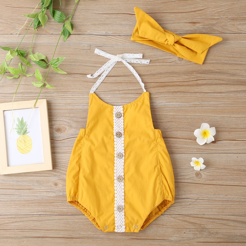 

lovely Sweet Buttons Design Yellow Girl One-piece Romper